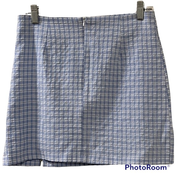 SHEIN Womens Blue Wht Seersucker A Line Mini Skirt with Double Slit Size Medium - Picture 2 of 10